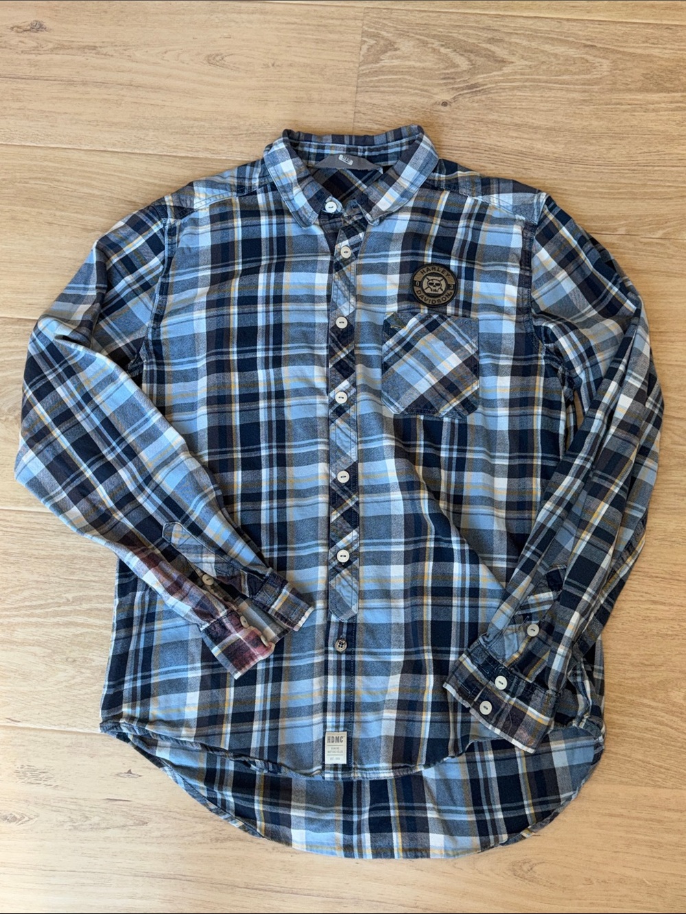 Harley Davidson Casual Blue Plaid Men's Shirt - Lightweight Button-Up size large